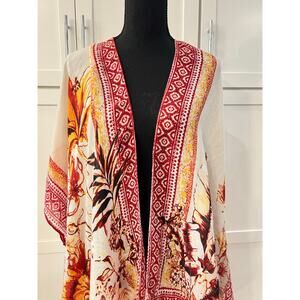 Vince Camuto Floral Shawl Wrap Scarf Lighweight Kimono OS S, M, L, XL Red Yellow